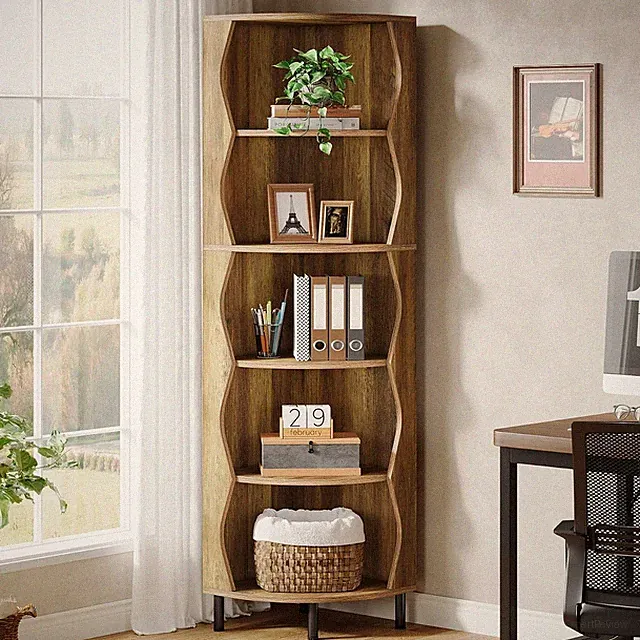 5-stöckiges Eckregal 182cm hohes Eckbücherregal, Stilvolles Bücherregal aus Holz