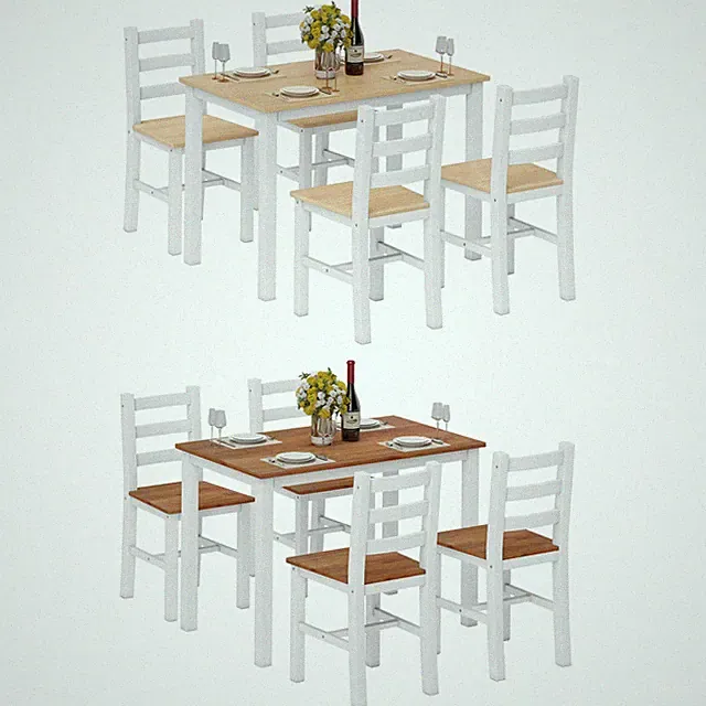 5-teilige Essgruppe aus Massivholz, 108 cm Refurbished