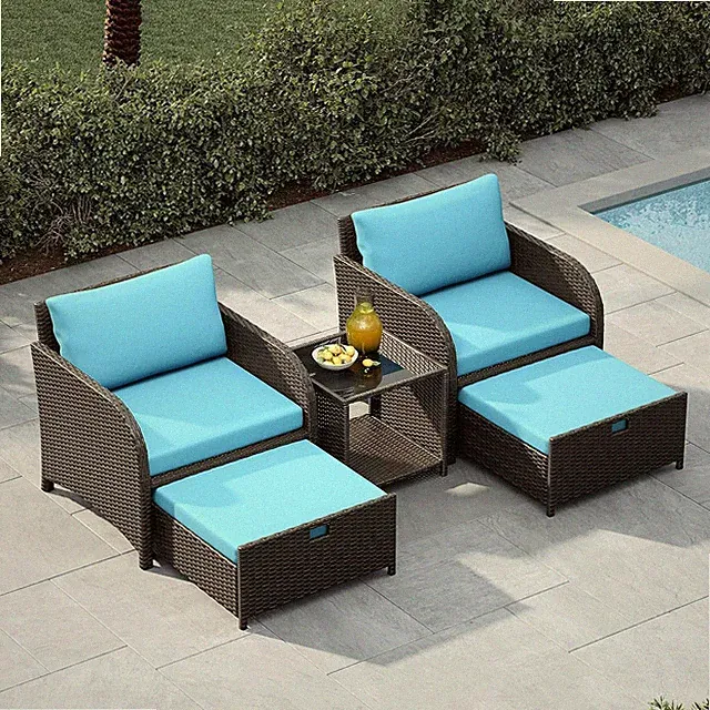 5-Teiliges Rattan Gartenmöbel Set – Outdoor Sofa Gruppe – Wetterfestes Pe-Kunsts