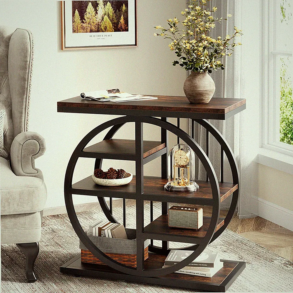 5-Tier Beistelltisch Schmaler Holz, 60 x 30 cm Couchtisch mit Metallrahmen