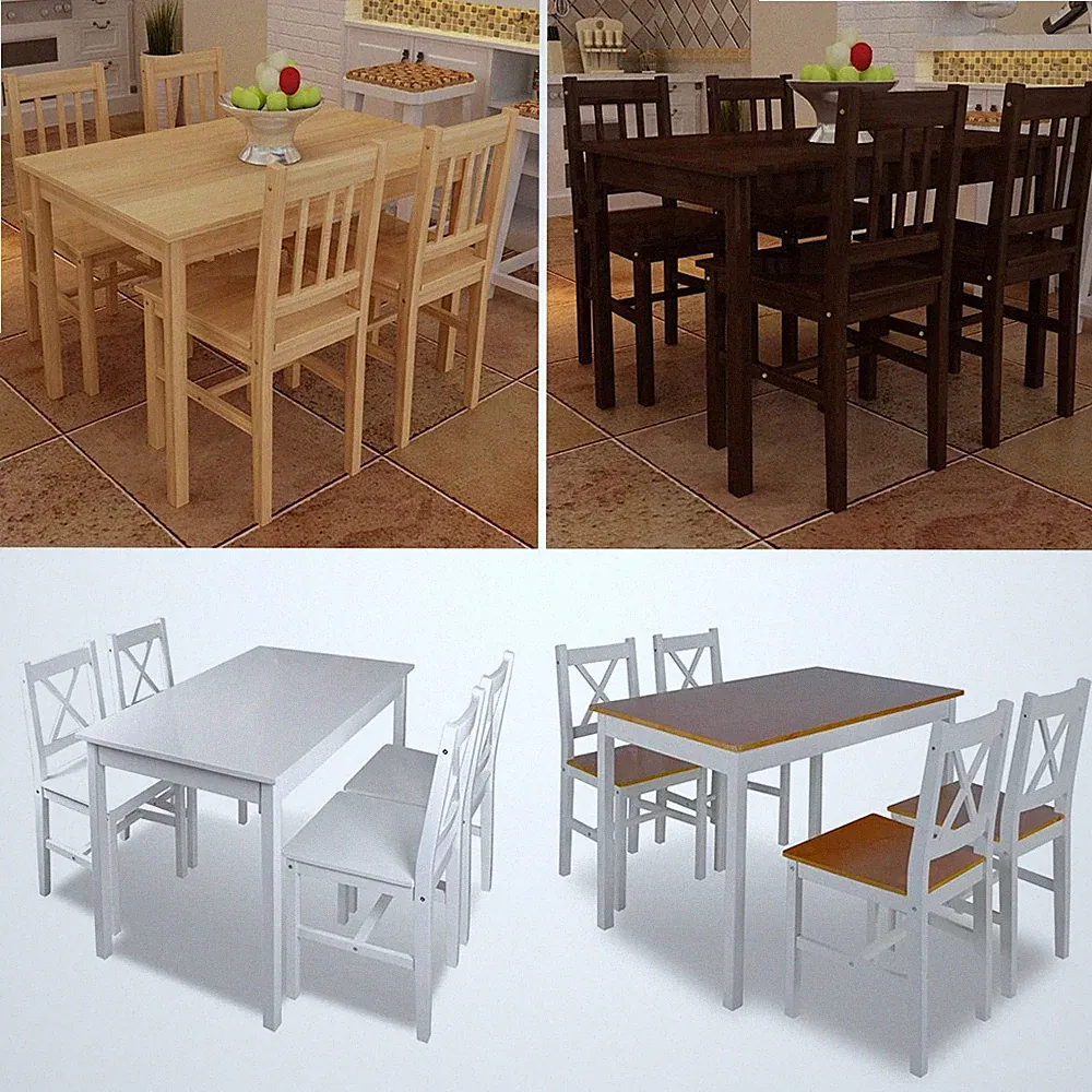 5 tlg.Essgruppe Esstisch Holztisch Tischgruppe Küchentisch Tisch + 4 Stuhl Set