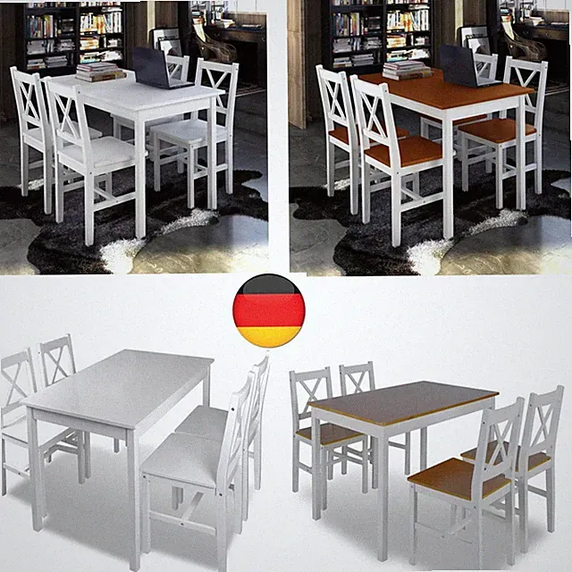 5 tlg. Essgruppe Holztisch Sitzgruppe Esstischset Esstisch mit 4 Stühle Möbel
