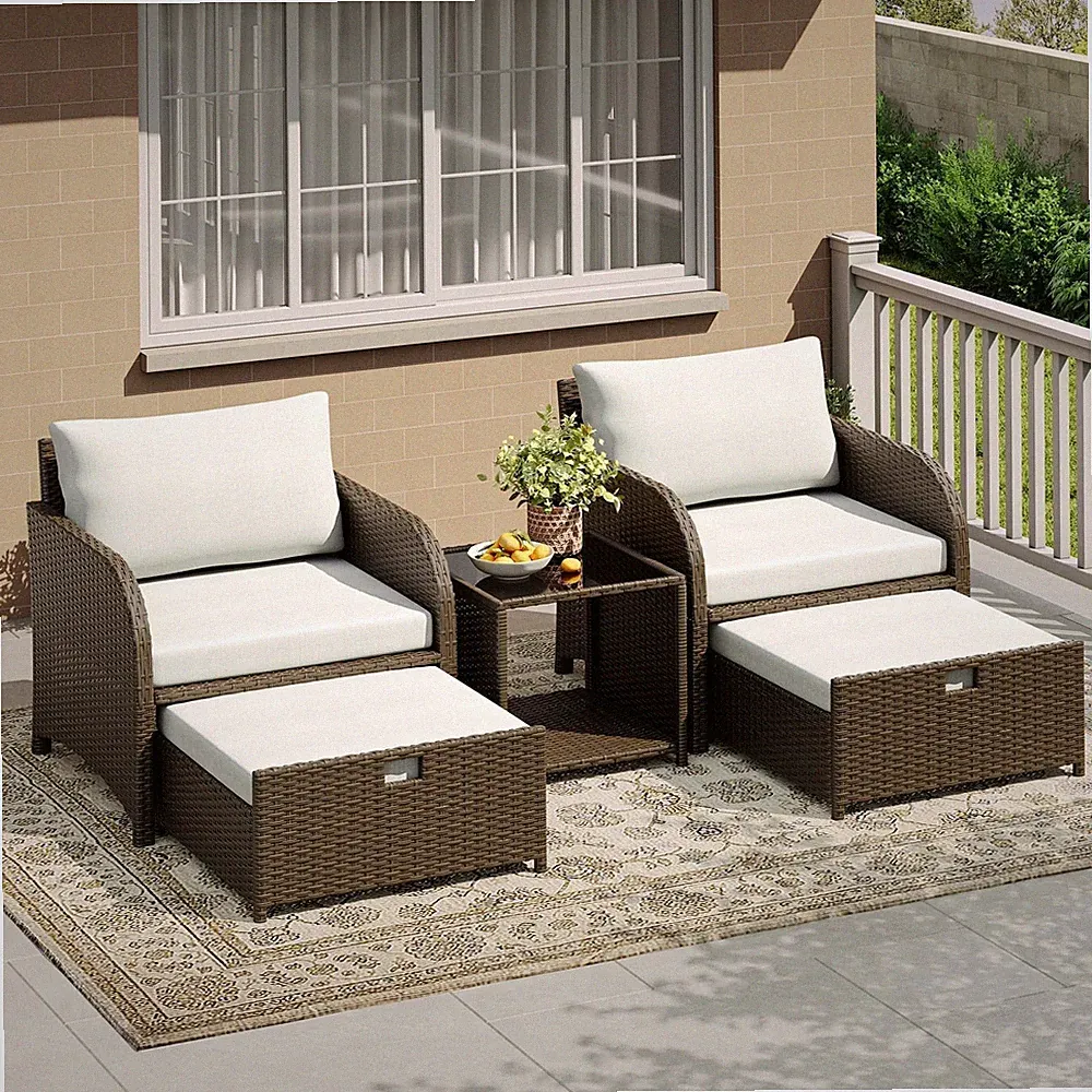 5-TLG Poly-rattan Gartenmöbel Set Gartenlounge Sessel Hocker Set Wetterfest