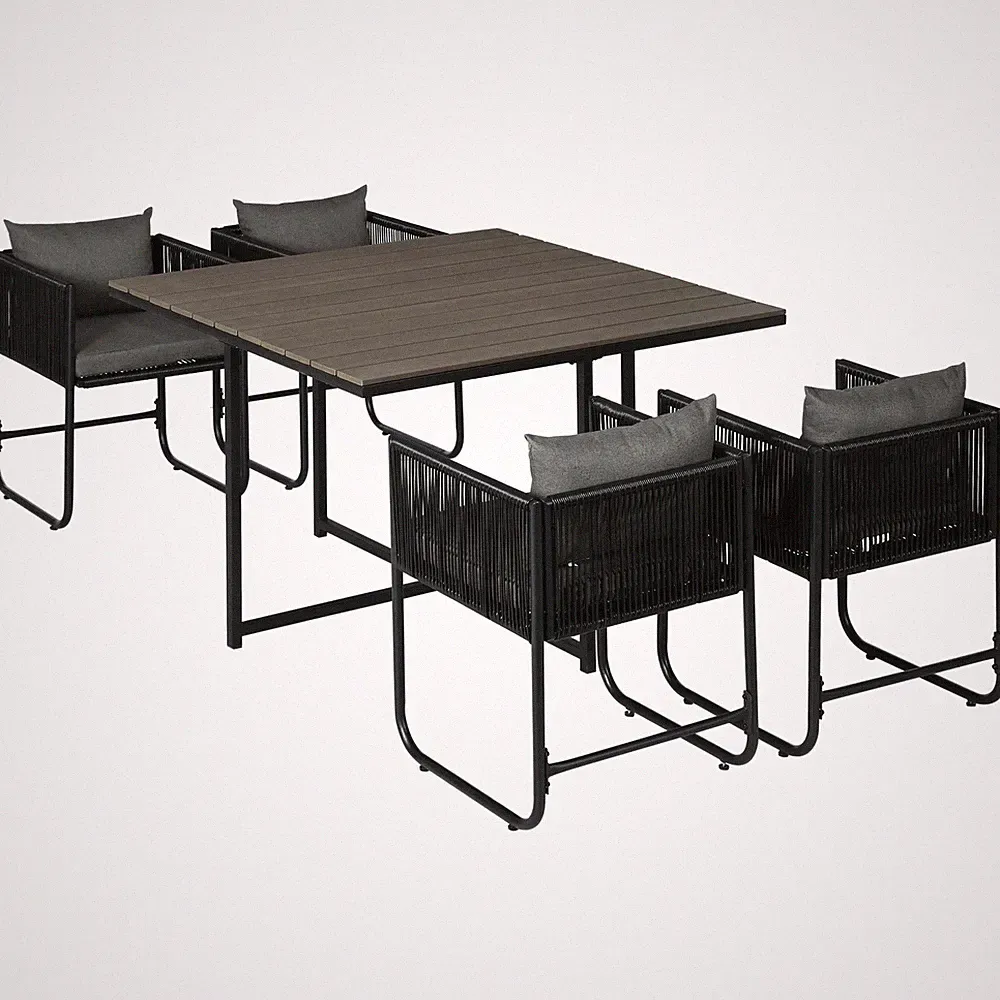 5-tlg. Polyrattan Gartenmöbel Set Esstisch mit 4 Stühlen für Balkon Grau