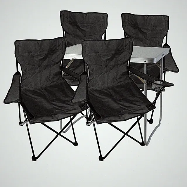 5-tlg. Schwarz Campingmöbel Set, Tisch mit Tragegriff und Stühle mit Tasche