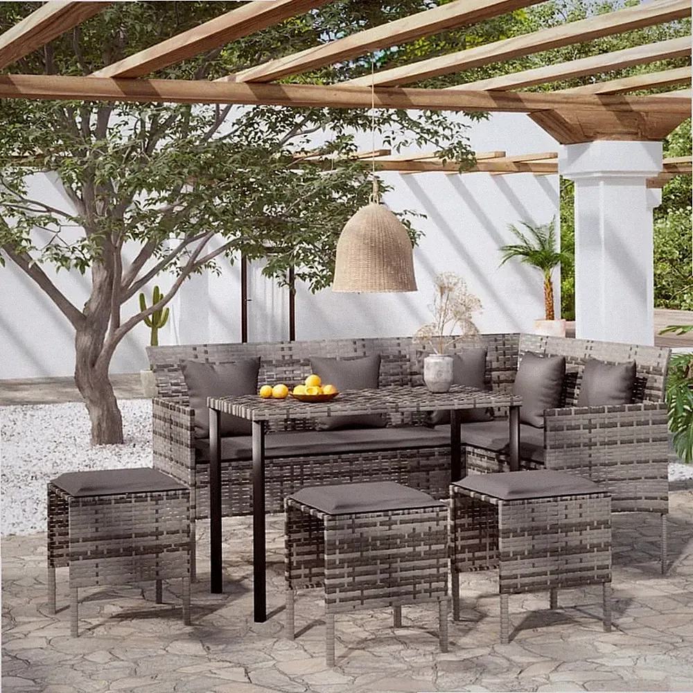 5-tlg. Sofagarnitur L-Form Sofa Poly Rattan Gartenmöbel Sitzgruppe Essgruppe