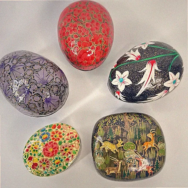 5 x Vintage Kaschmir Pappmaché Schmuckkästchen Set Pappmaché handlackiert