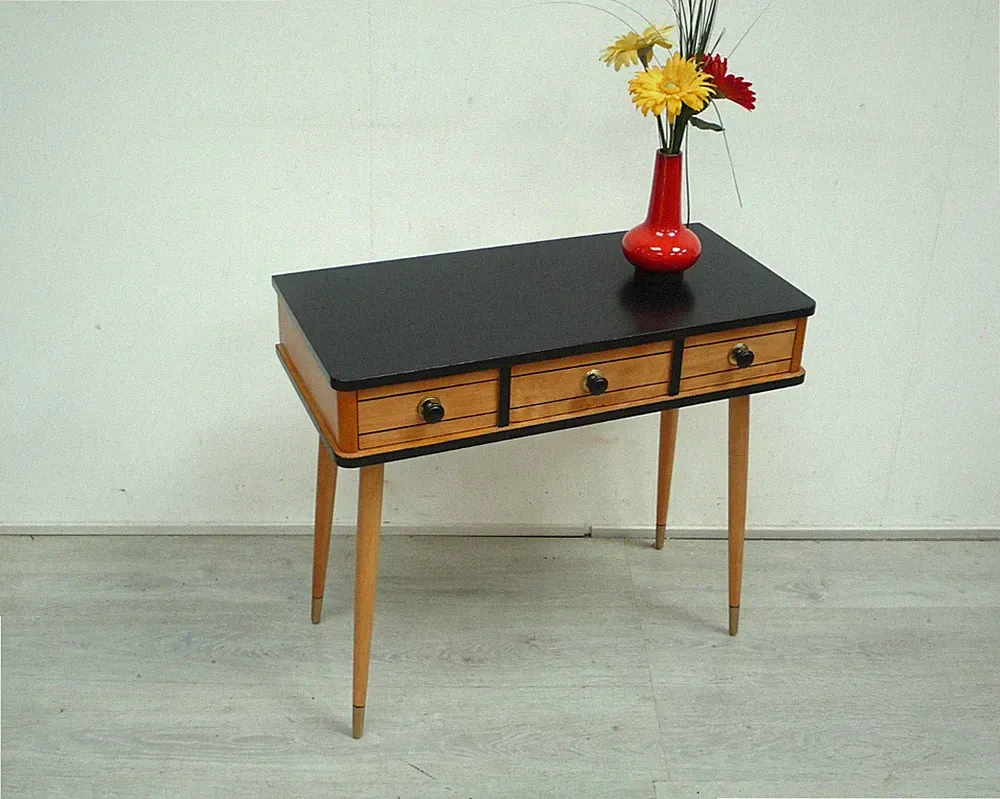 50er Flurkommode Konsolentischchen 3 Schubladen schräge Beine Mid Century Modern