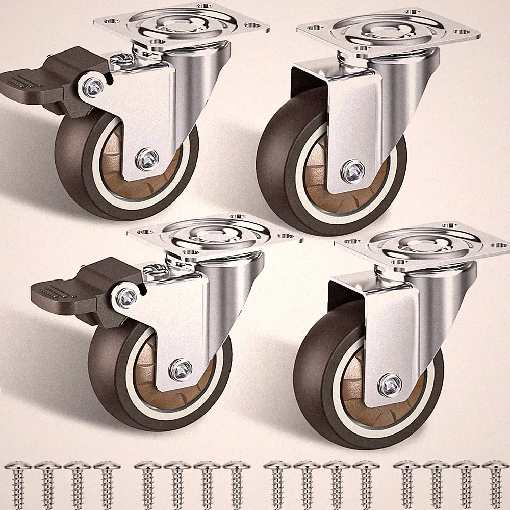 50mm Möbelrollen Set 4 Stück Lenkrollen für Möbel bis 120 kg Tragkraft, braun