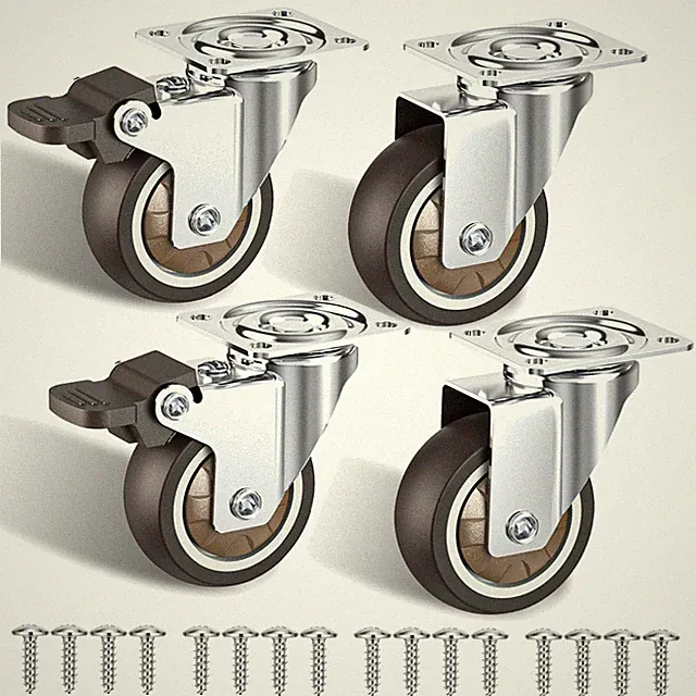 50mm Möbelrollen Set mit Bremsen Gummirollen für Möbel bis 120kg 4er