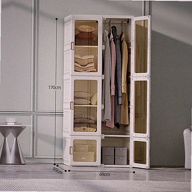 590L Kleiderschrank Garderobe mit Kleiderstange 10 Fächern 6-Türen 1 Aufhangunge