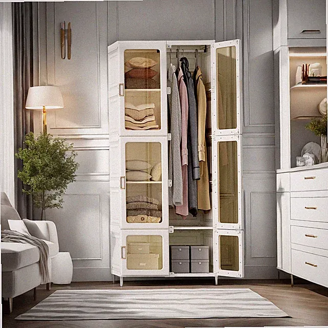590L Kleiderschrank Garderobe mit Kleiderstange 10 Fächern 6-Türen 1-Aufhangunge