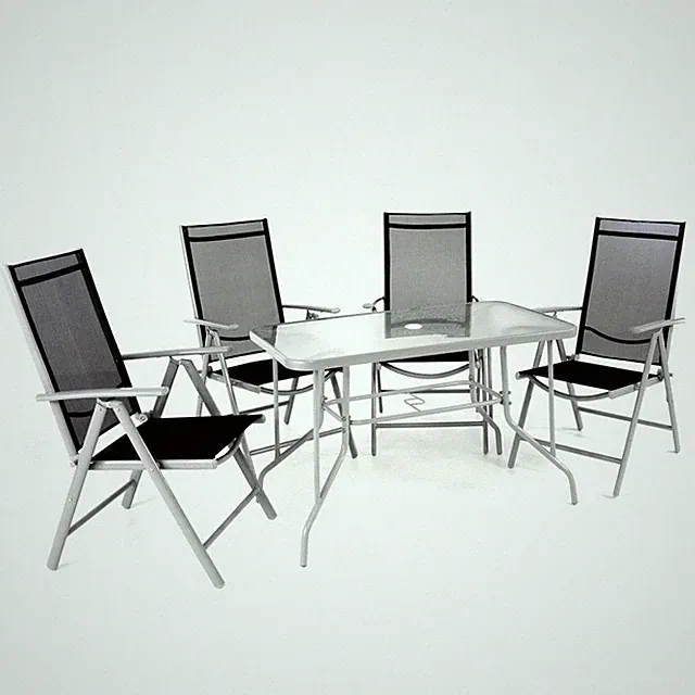 5er Set Sitzgarnitur Sitzgruppe Gartengarnitur Glastisch eckig schwarz Balkon