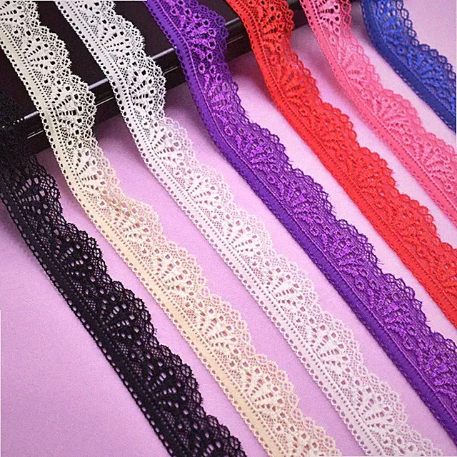 5m/10m/5cm Feine Elastische Spitze 3cm breit Dekoborte Fransen Tüll Gummiband DE