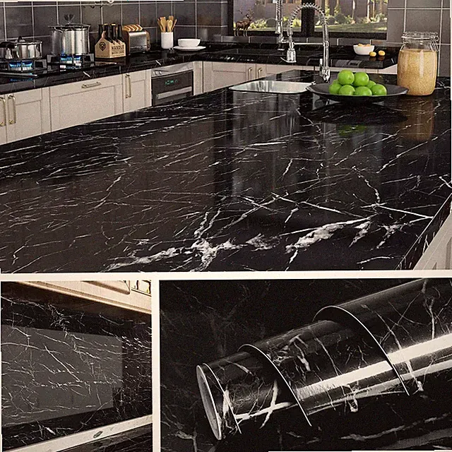 5M X 90 CM Breit Marmor Folie Schwarz Klebefolie Möbel Mamorfolie für Tisch T...