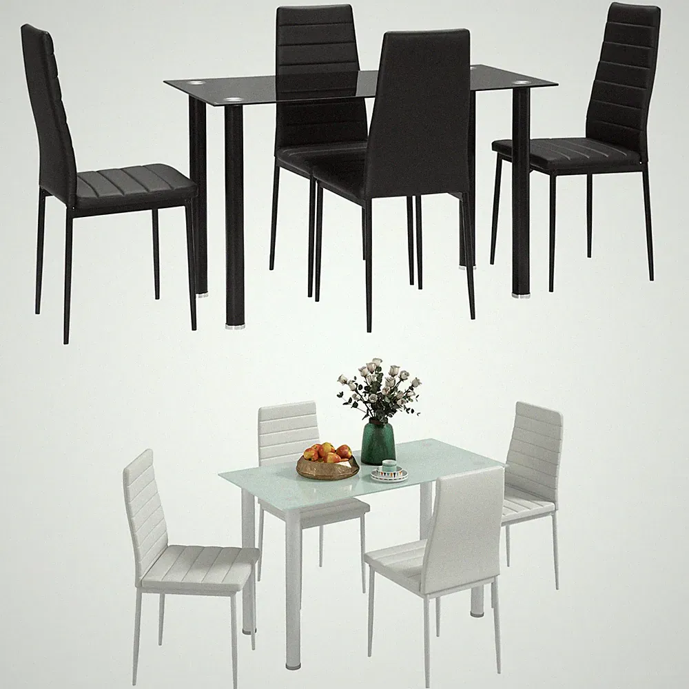 5tlg.Essgruppe Esstisch mit 4 Stühlen Küchentisch mit Hartglasplatte Refurbished