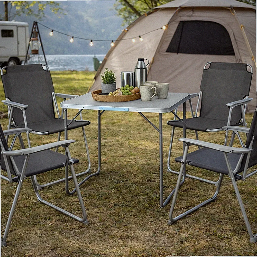 5tlg Outdoormöbel Campingmöbel Set Alu klappbar Camping 80x60x68cm Anthrazit
