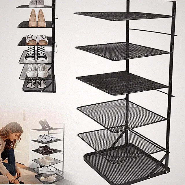 6 Schichten Schuhregal Metall Organizer Vertikales Faltbares Regal ohne Werkzeug