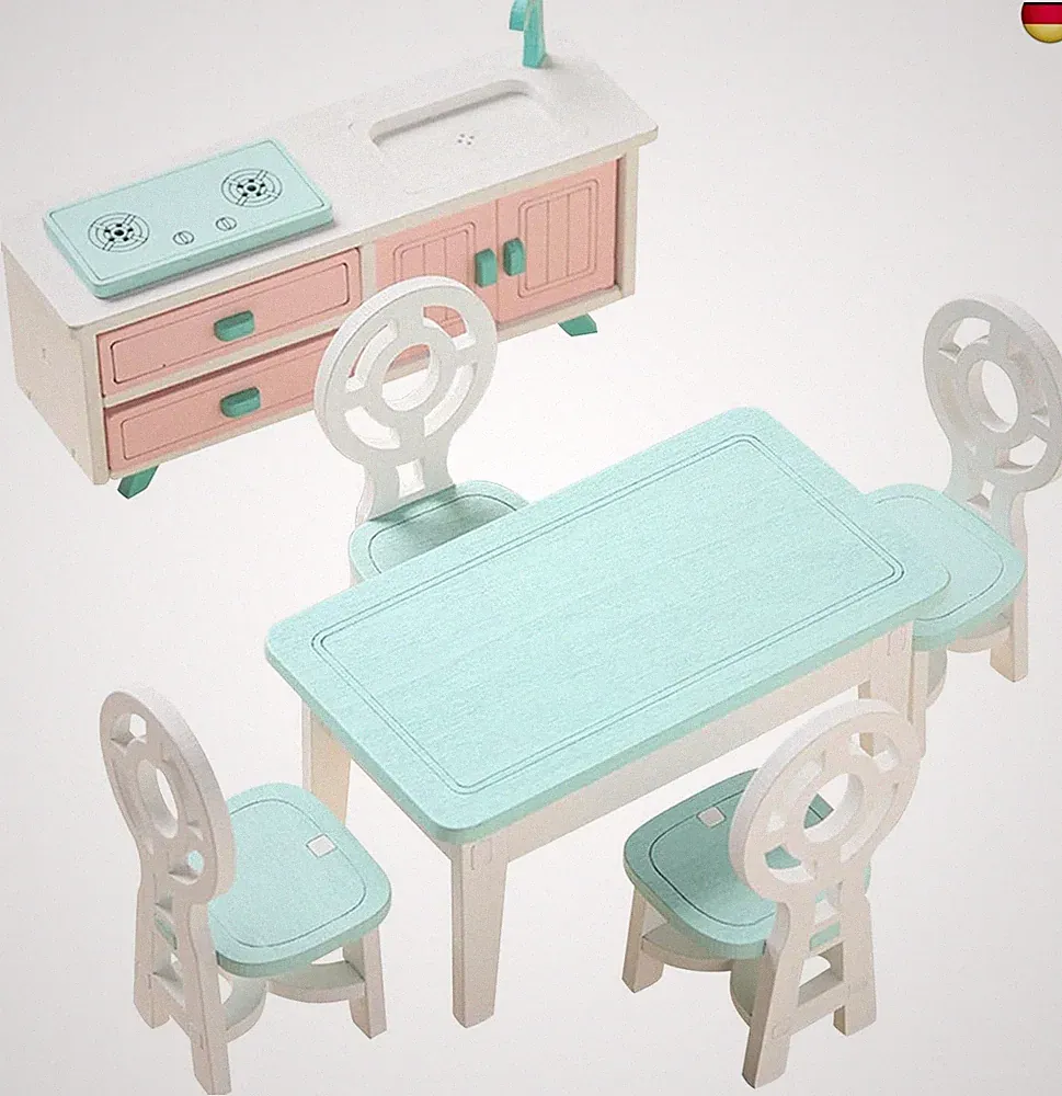 6 Stück Mini Esszimmermöbel Set Tisch + Stuhl,1/12 Skala Mini Küchenmöbel Res