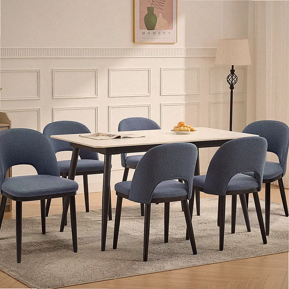 6 Stück Wohnzimmerstuhl Stuhl Linen Esszimmerstuhl Gepolstert Blau bis 136kg DE