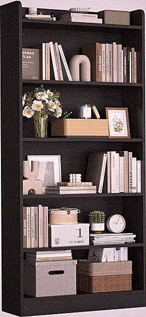 6-stufiges Bücherregal, modernes Bücherregal mit oben offenem Fach, verstellbarer hoher Boo