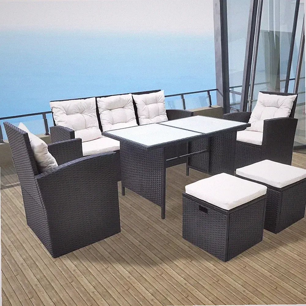 6-tlg.Gartenmöbel Poly Rattan Essgruppe Gartenset Tisch und Stühle Loungemöbel