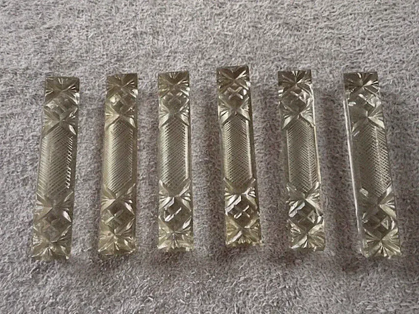 6 Vintage Glas Möbelgriffe geschliffen Schrankgriff Schubladengriff Art Deco