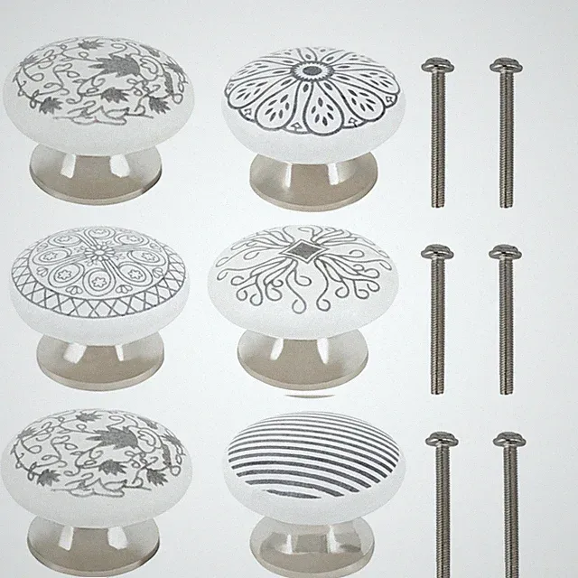 6 X SET Möbelknopf floralen Muster Knober Montage rückwärtig Kermik Schrank Möbe