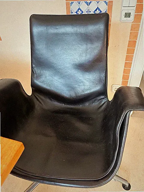 6 x Walter Knoll FK Drehsessel Leder Schwarz mit Metallgestell Silber, B 72 H 90