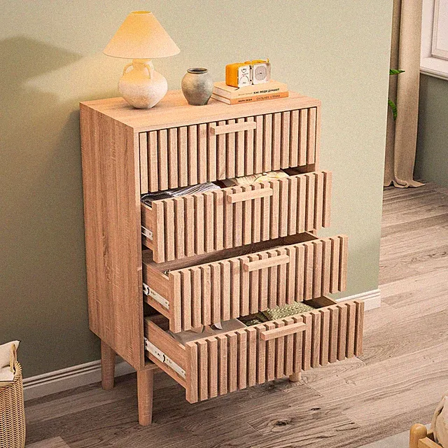 60×34×91cm Kommode mit 4-Schubladen Schubladenschrank Sideboard Schrank Anrichte
