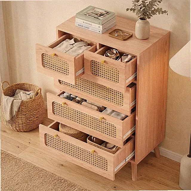 60×34×91cm Kommode mit 5-Schubladen Schubladenschrank Schrank Sideboard Anrichte