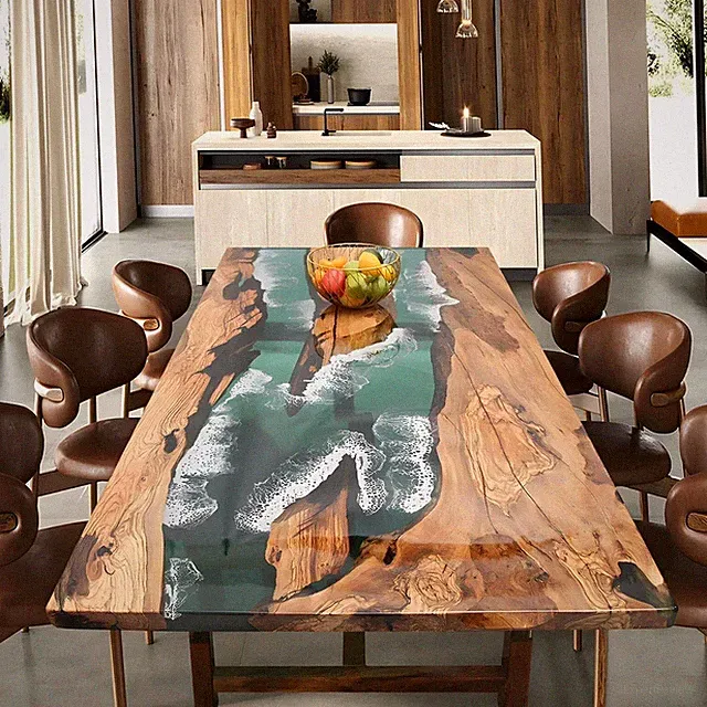 60 Zoll x 36 Zoll Olivgrüner Epoxidharz River Table | Live Edge Esszimmer Cou...