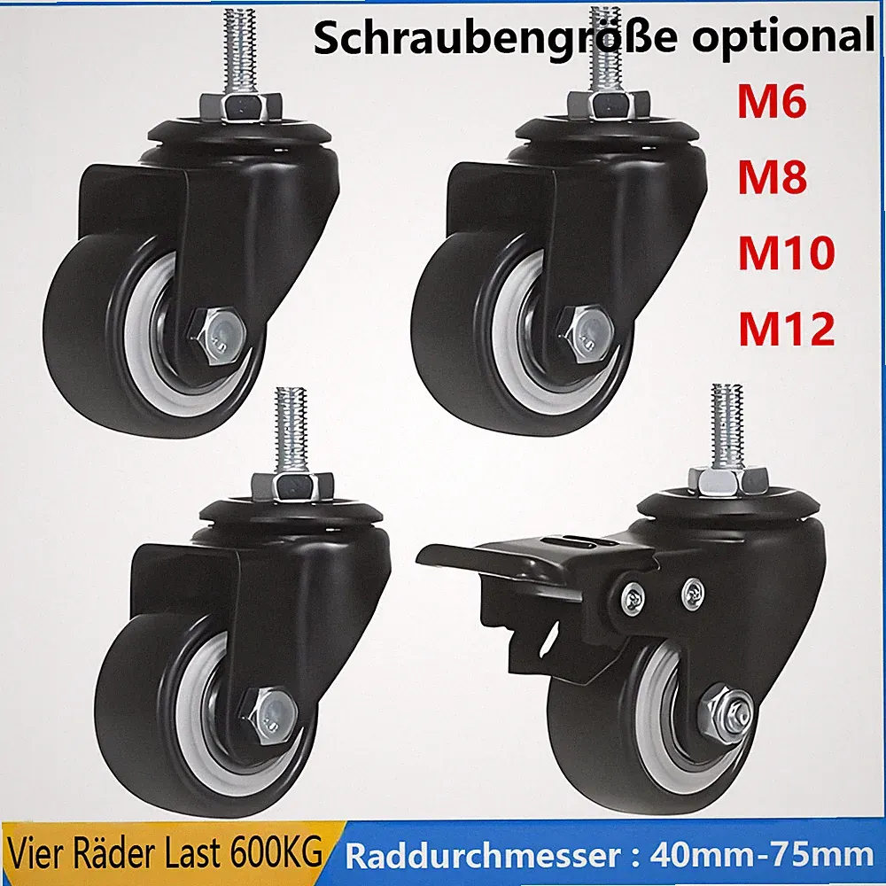 600kg Möbelrollen Schwerlastrollen Lenkrollen Rollen mit Bremse Ø 40mm-Ø 75mm