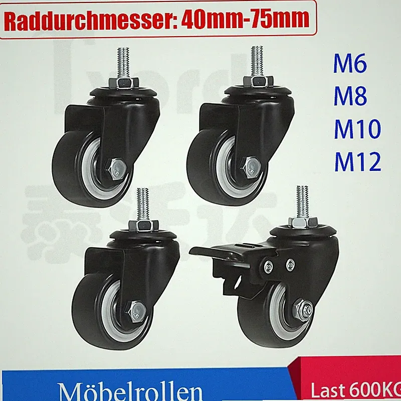 600kg Möbelrollen Schwerlastrollen Lenkrollen Rollen mit Bremse Ø 40mm-Ø 75mm