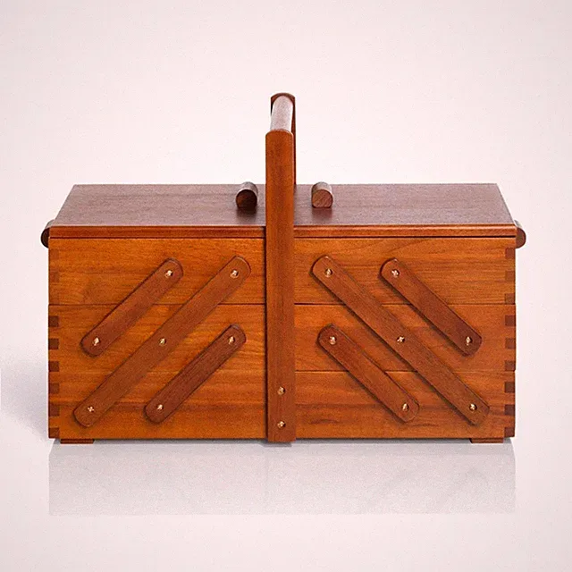 612551 Nähkasten aus dunklem Holz, L – Hochwertige Holzbox mit ZiehharmonikaS...