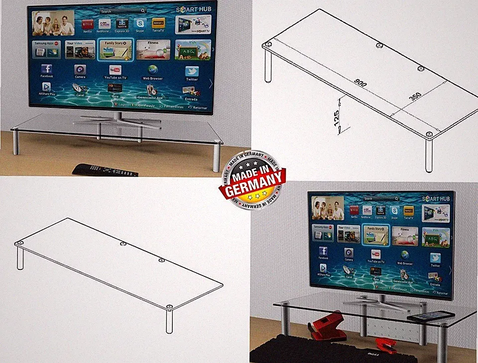 62 - 90 cm TV-Aufsatz nach Maß TVA -125 LCD-LED Monitorerhöhung, Alu -Klarglas