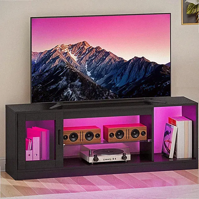 65 Zoll TV Ständer - Moderner Schrank mit offenen Glasböden für Wohnzimmer, Gamin