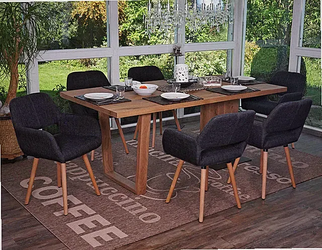 6er-Set Esszimmerstuhl HWC-A50 II, Stuhl Retro 50er Jahre, Textil, dunkelgrau