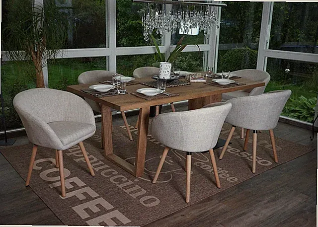 6er-Set Esszimmerstuhl Malmö T633, Retro 50er Jahre, Textil, creme/grau, Stuhl
