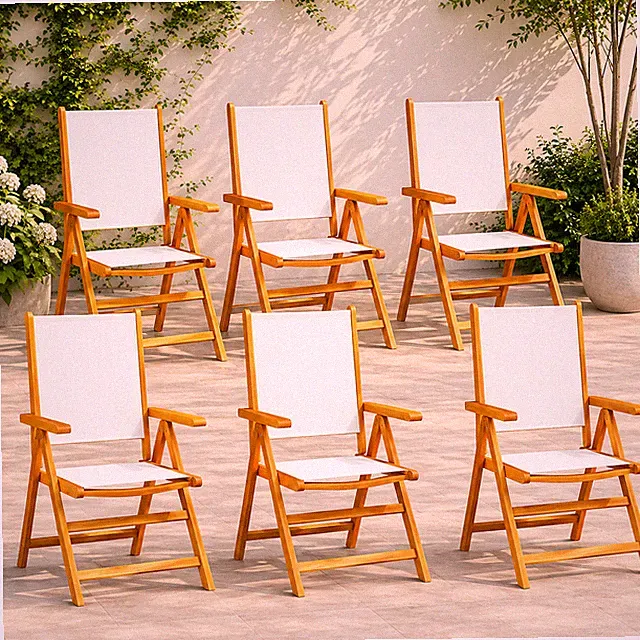 6er Set Gartenstühle Akazienholz Cremeweiß Balkonstühle Terrassenstühle