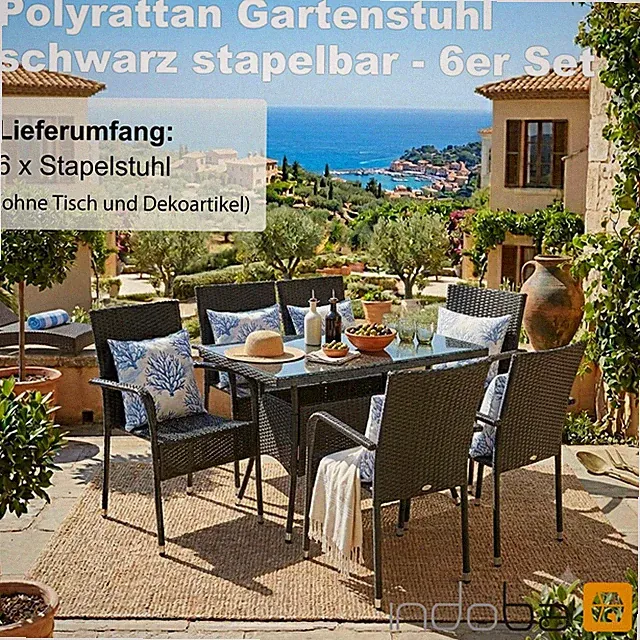 6er Set Stuhl stapelbar Gartenstuhl Polyrattan Gartensessel Terrasse Balkonstuhl