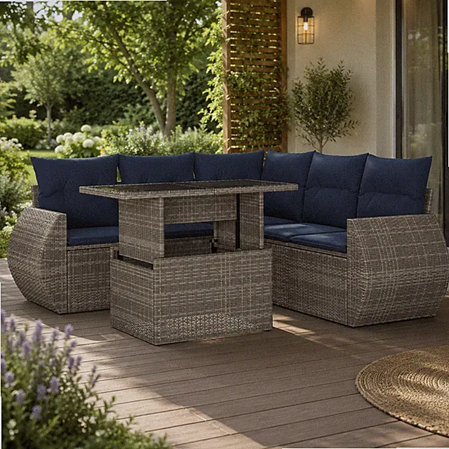6tlg Gartensofa Set Polyrattan Lounge Set Gartenmöbel Set Grau mit Kissen