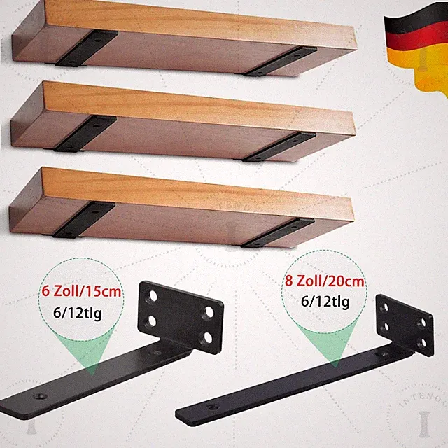 6x Regalhalterung 6-10" Schwarz Metall Regalwinkel L Schwebende Regalhalterungen