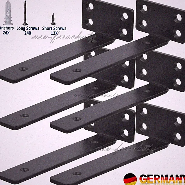 6x Regalhalterung 6" Schwarz Metall Regalwinkel L Schwebende Regalhalterungen