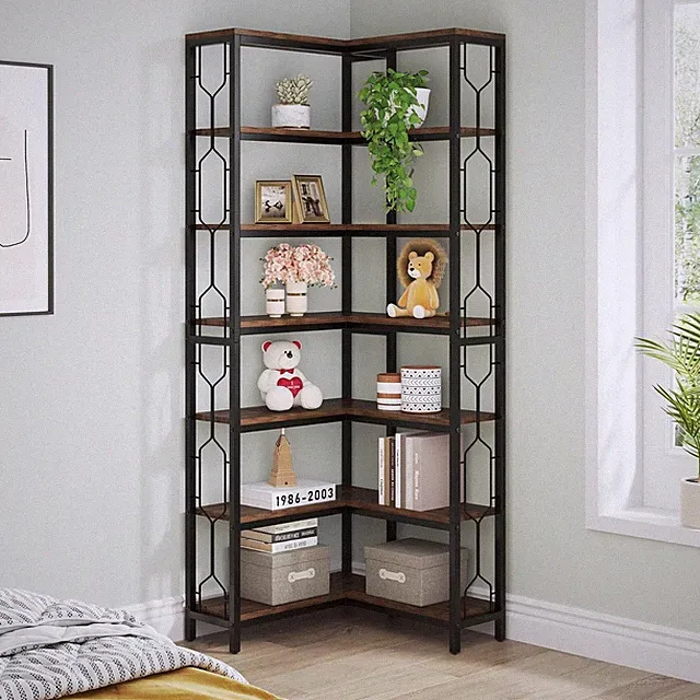 7 Ablagen Industrielles Eckregal Eckbücherregal Lagerregal Holz für Schlafzimmer