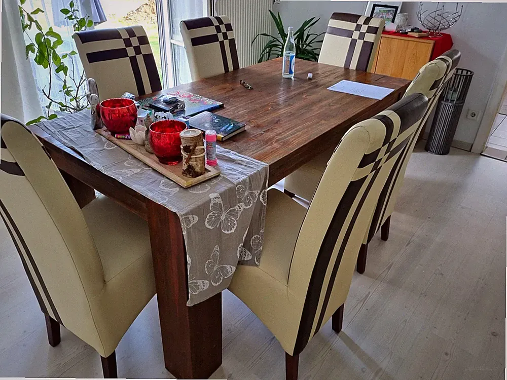 7-tlg. Esstisch-Set rechteckig, braun/beige, Tisch mit 6 Stühlen