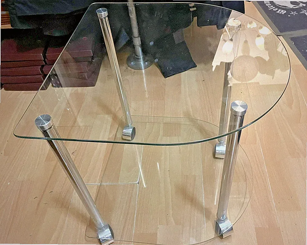 70er 80er Designer Beistelltisch auf Rollen Servierwagen Glas Chrom Vintage Top