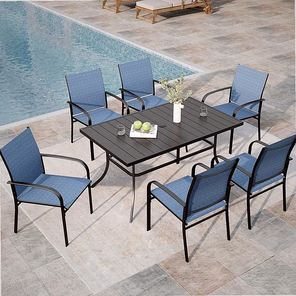 7er Set Gartenmöbel Set Metall Essgruppe Sitzgruppe Gartenset Sitzgarnitur Blau