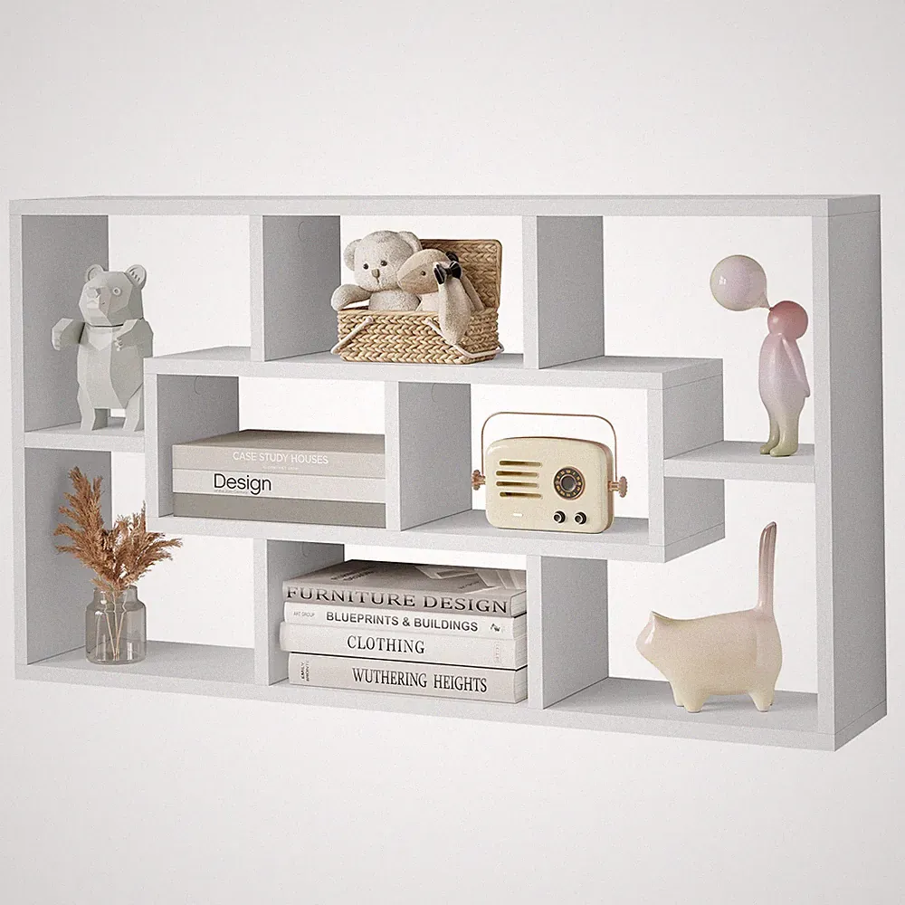 8-Fach-Schweberegal Bücherregal Wand 85x48x16cm Hängeregal Weiß E1-Holzwerkstoff