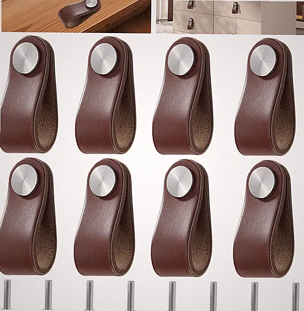 8 Stück Braun Ledergriffe, Möbel Leder Möbelgriffe, Möbelgriffe Braun, Ledergrif